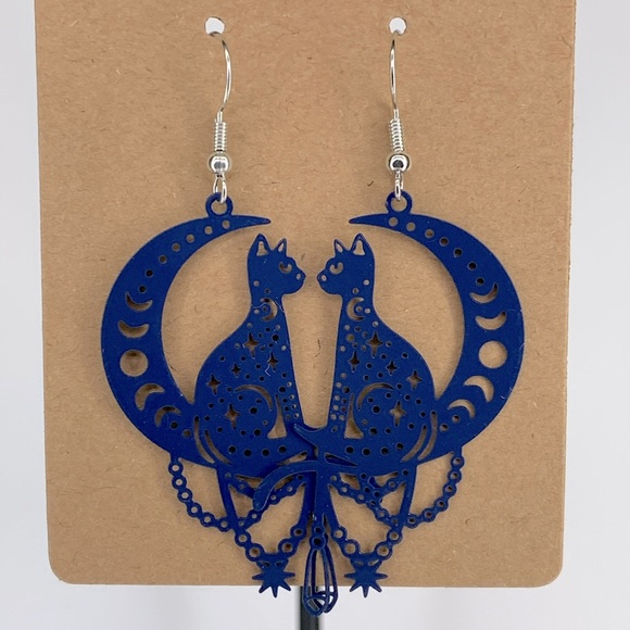 Jewelry - Blue Cat Moons Brass Dangle Earrings